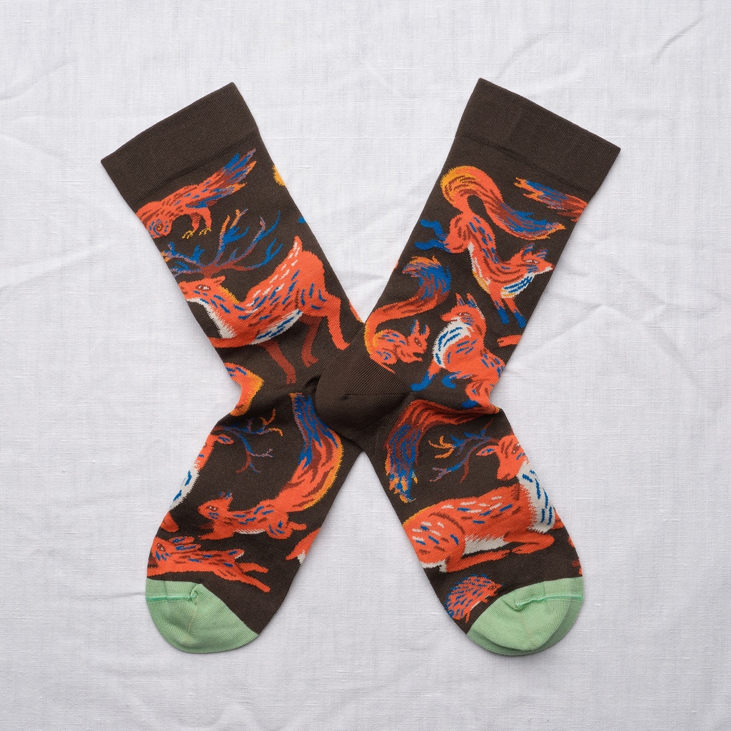 [BR801 36/38] Chaussette Animaux Terre d'Ombre