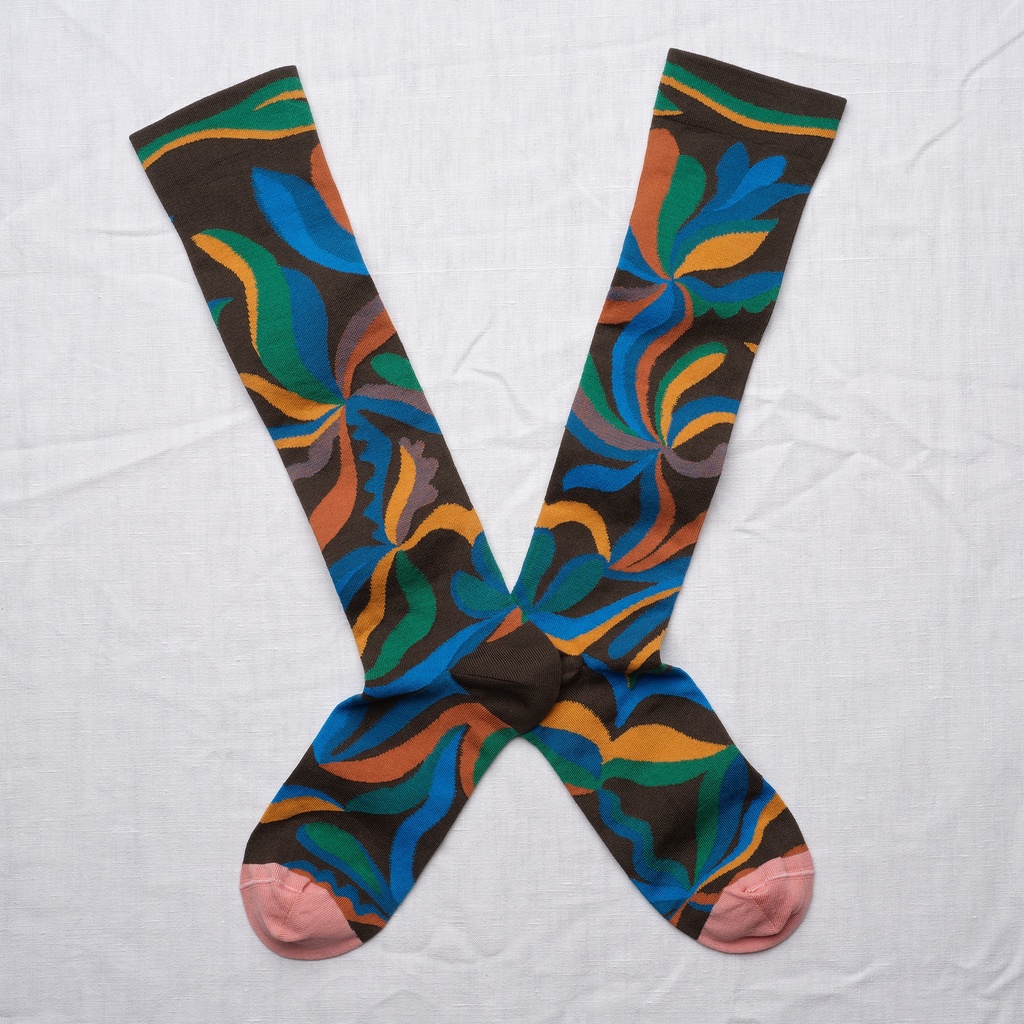 [BR901 36/38] Mi-Bas Fleur Abstrait Terre d'Ombre