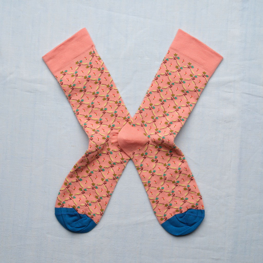 [TJ202 36/38] Chaussette Trellis Fleuri Rose Poudre