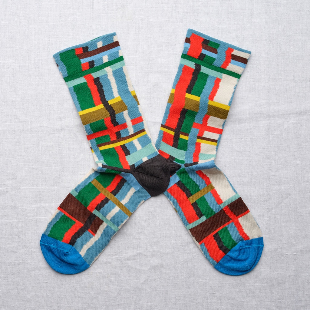 [FS101 42/44] Chaussette Carreaux Bleu Princier