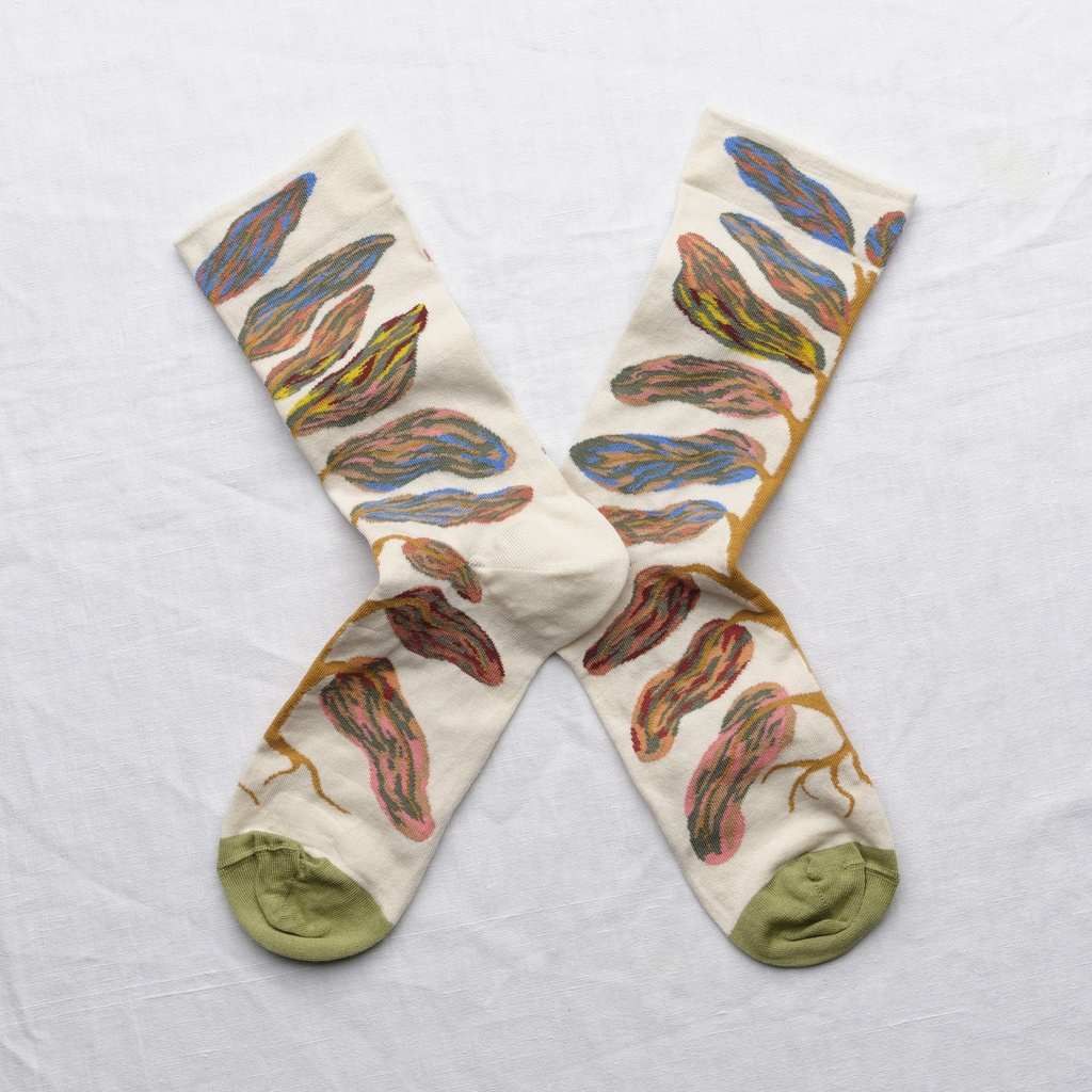 [LP101 39/41] Chaussette Feuilles Naturel