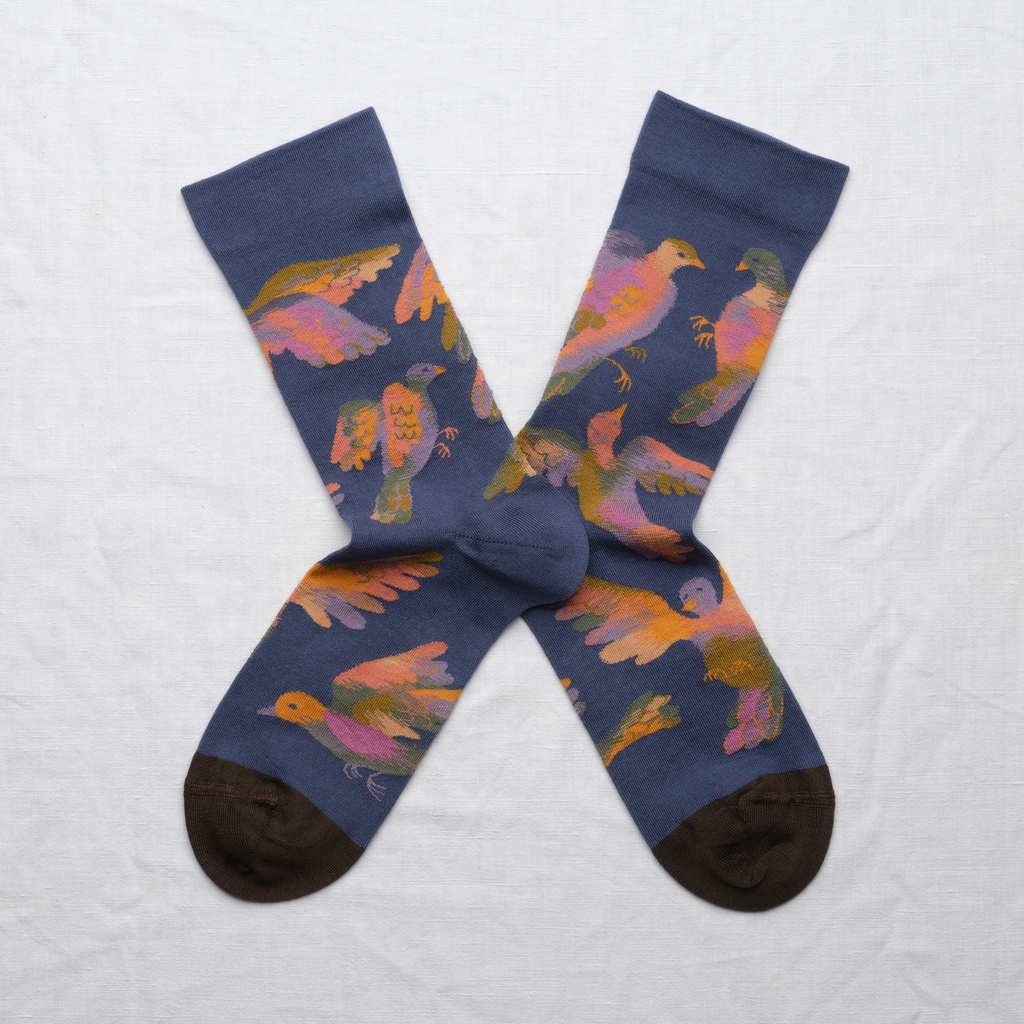 [HB401 36/38] Chaussette Oiseaux Denim